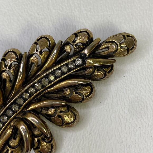 HAR Hargo Creations Leaf Rhinestone Brooch Bronze Gold Tone Vtg 50’s Signed - Picture 2 of 6